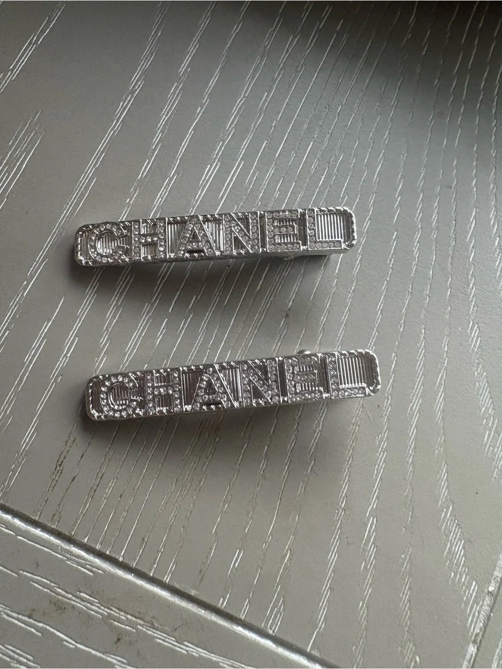 FASHION Silver Logo with rhinestones Rectangular Hair Clips - Set of 2